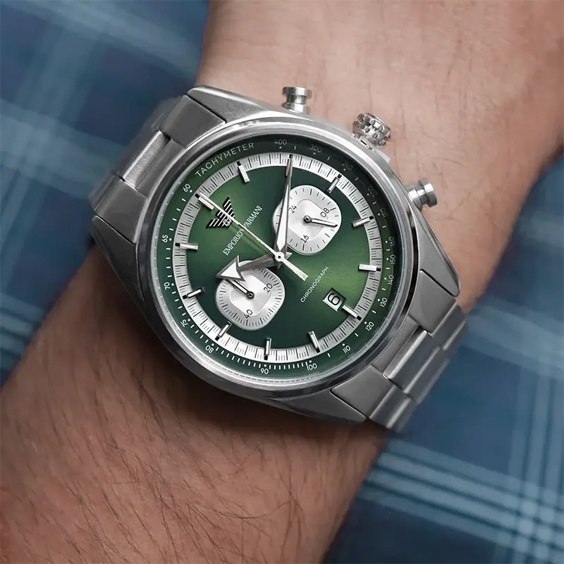 Emporio Armani Racer Chrono Green Dial Men's Watch- AR11637